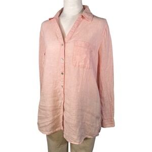 Sigrid Olsen Pink Linen Blend Button Down Shirt Women's‎ Medium Long Sleeve